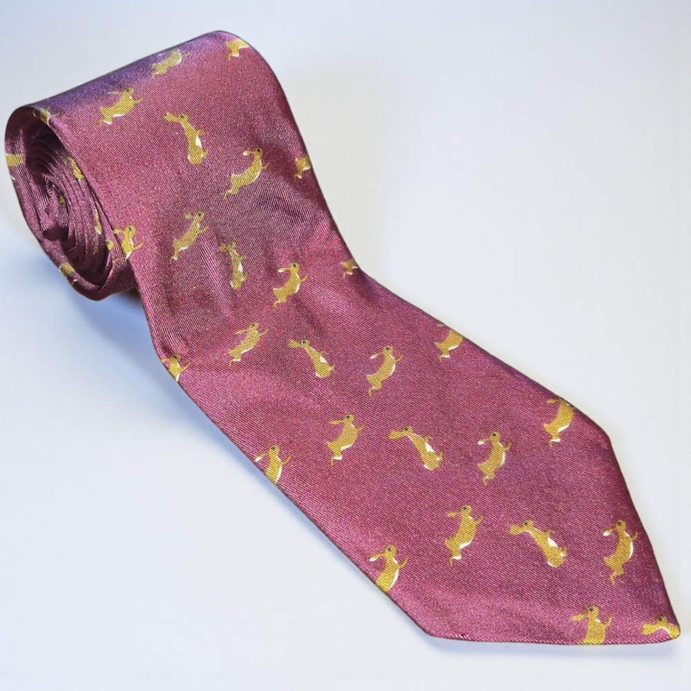 Hermes Paris Silk Necktie Rabbit Print Tie Made in France 994 SA 3.25" X 56"